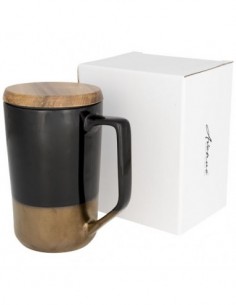 Tazza in ceramica con coperchio in legno Tahoe - Nero