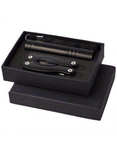Set regalo coltello multifunzione e torcia - Nero