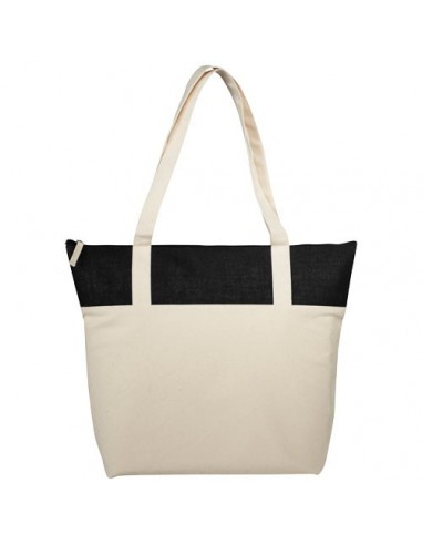 Shopper con zip in Juta e cotone - Naturale