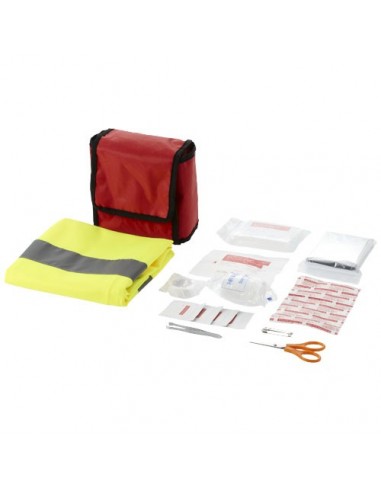 Kit primo soccorso 18 pezzi e gilet di sicurezza professionale - Rosso