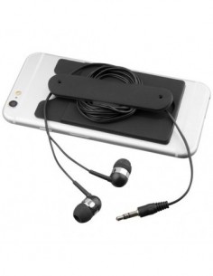 Auricolari con cavo e portacarte da cellulare in silicone - Nero