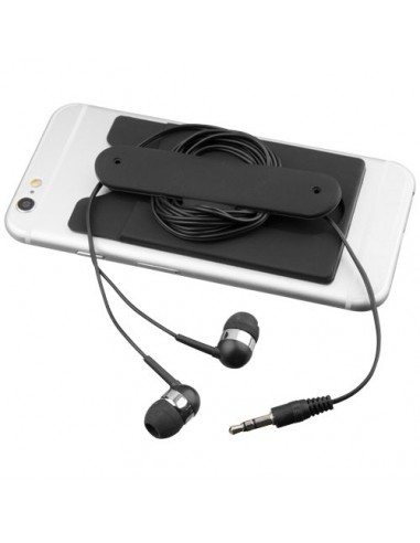 Auricolari con cavo e portacarte da cellulare in silicone - Nero