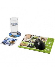 Set Q-Mat® di tappetino per mouse e sottobicchiere - Nero