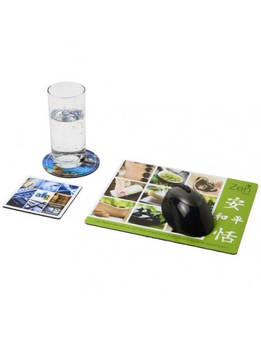 Set Q-Mat® di tappetino per mouse e sottobicchiere - Nero