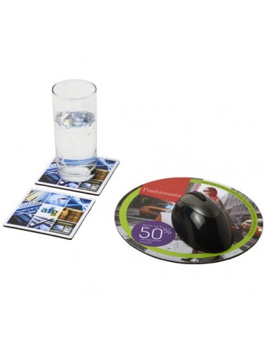 Set Q-Mat® 6 con tappetino per mouse e sottobicchieri - Nero