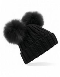 Faux Fur Double Pop Pom Beanie